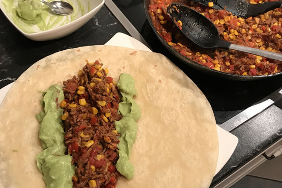 Kreolische Tex-Mex Wraps mit leckerer Guacamole