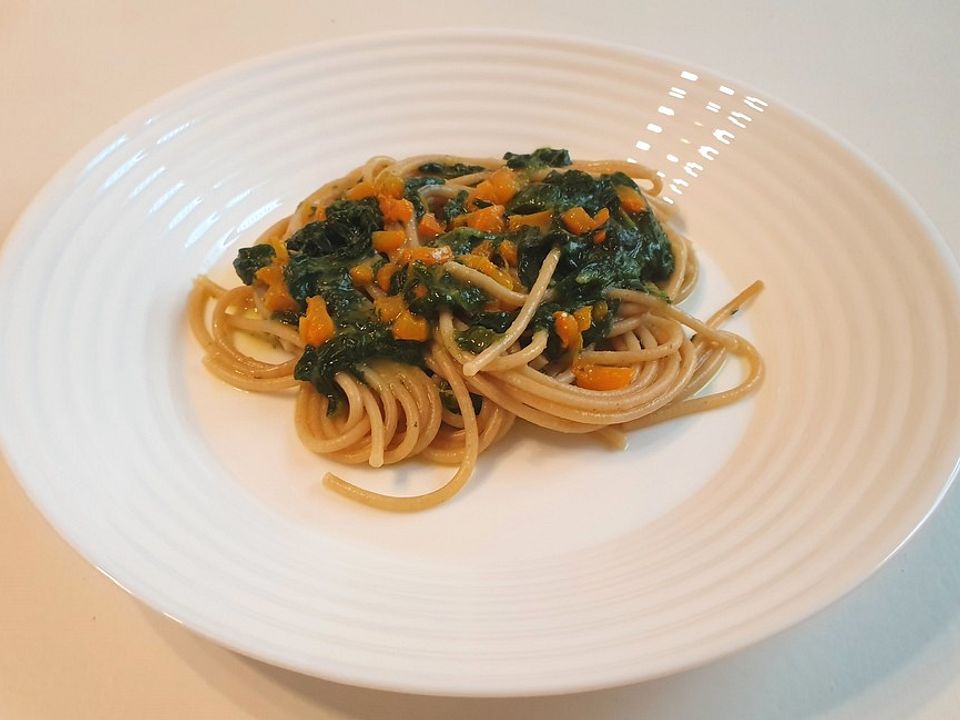 Spaghetti mit Spinat, Knoblauch und Paprika von Rufuz66 | Chefkoch
