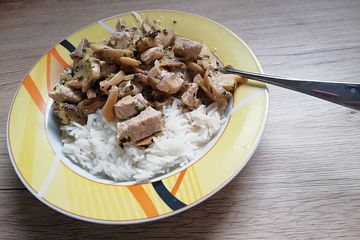 Räuber Schnitzelpfanne mit Champignons und Reis