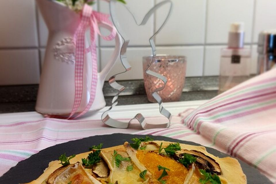 Flammkuchen mit Orangen und Camembert Flammkuchen mit Orangen und Camembert