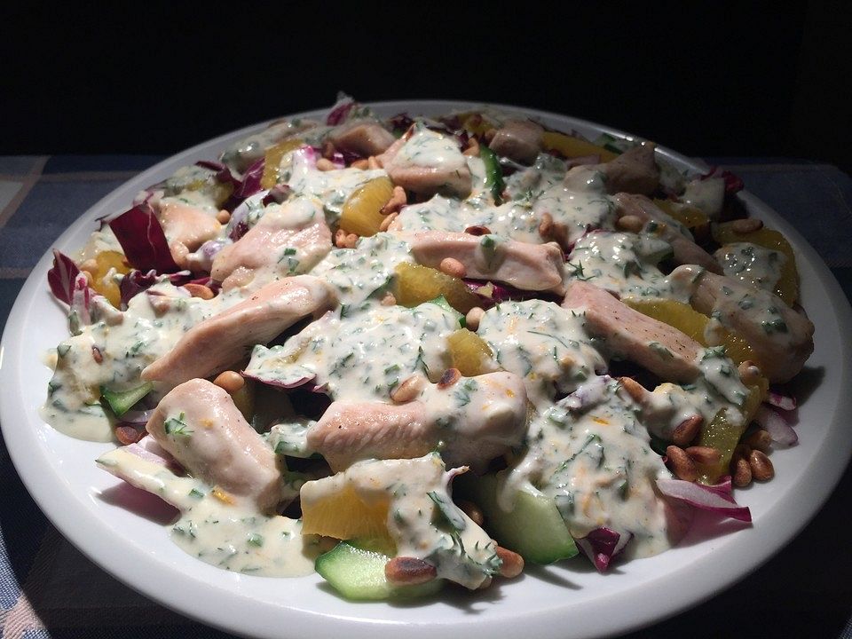 Salat mit Joghurt-Dressing, Hähnchen und Orangen von SessM| Chefkoch