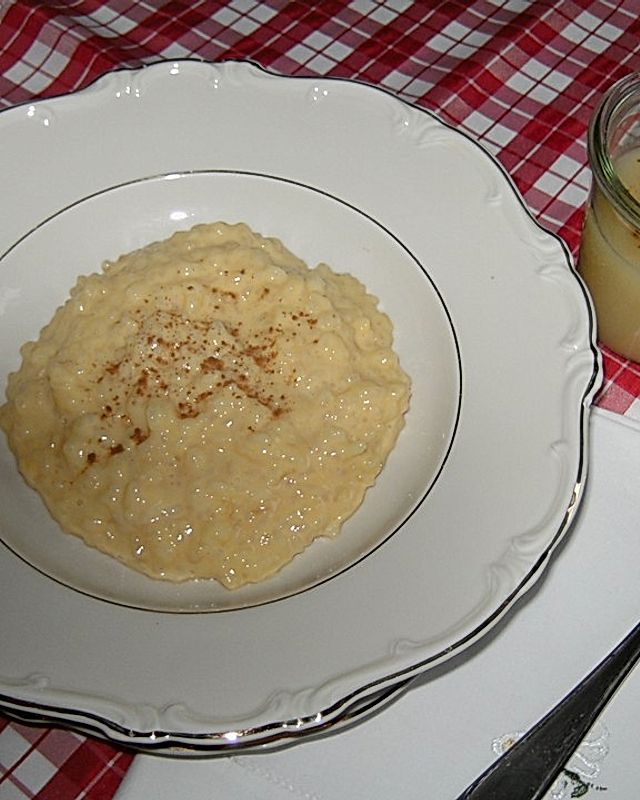 Vanille-Sojamilchreis mit Apfel-Zimt-Mus