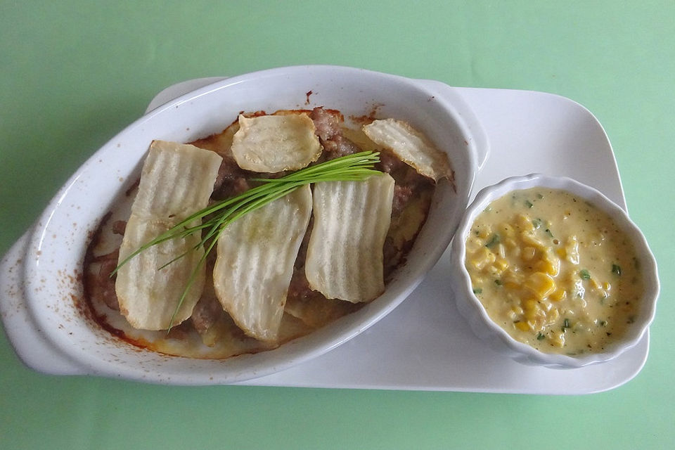 Sellerie - Lasagne mit Bratwurst in Maissauce