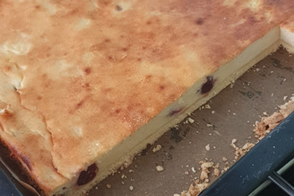 Allgäuer Käsekuchen mit Kirschen vom Blech