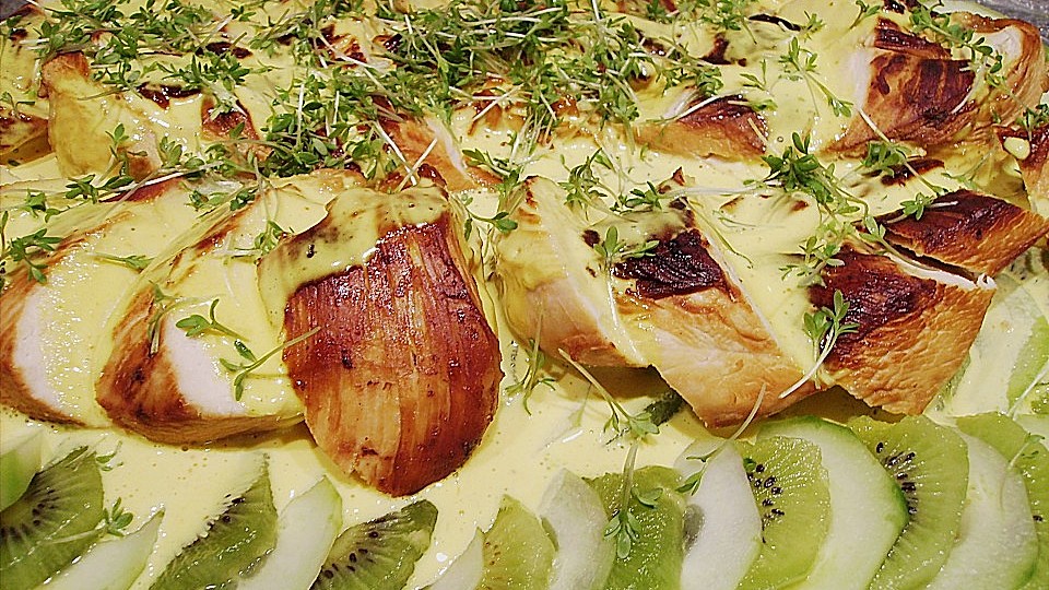 Gurkensalat Mit Kiwi Hahnchenbrust Und Limettenmayonnaise Von Eido Chefkoch 