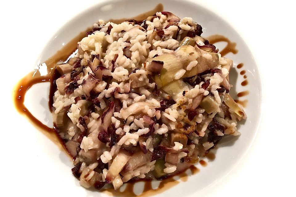 Risotto mit Radicchio, Artischocken und zur Abrundung Saba di Mosto cotto