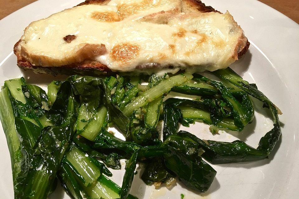 Blattzichorie mit apulischem Brot und geschmolzenem Taleggio, vegetarisch