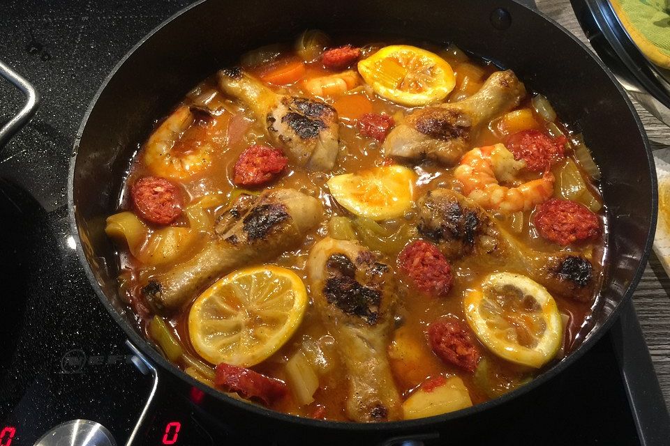 Hähnchen-Bouillabaisse mit Garnelen