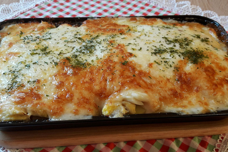 Kartoffel-Spargel-Auflauf mit Kasseler