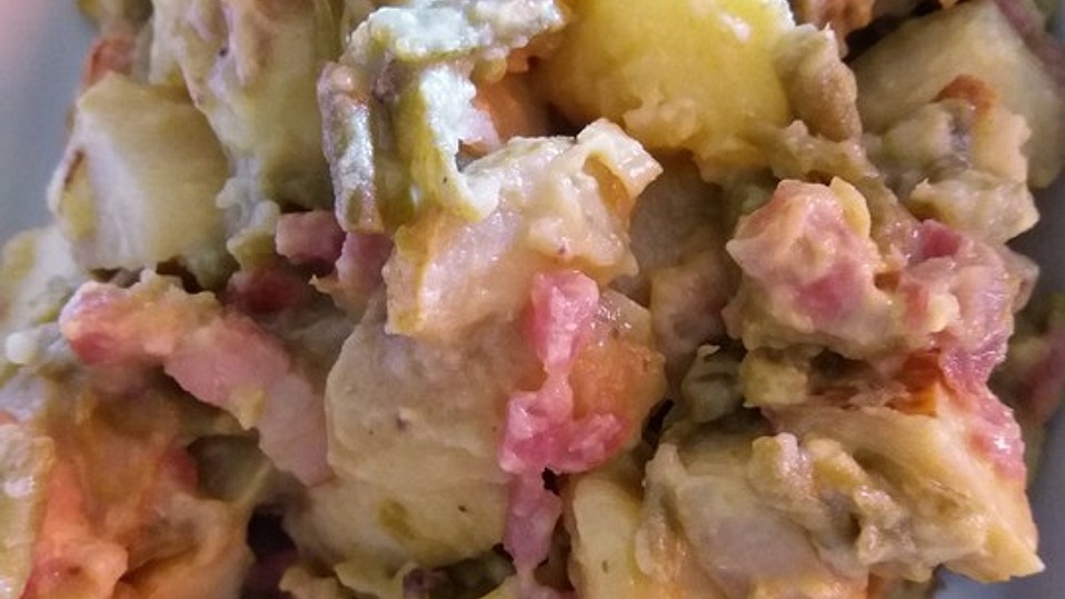 Birnen, Bohnen, Speck-Salat mit Senfdressing von Snipi Birnen, Bohnen, Speck-Salat mit Senfdressing von Snipi