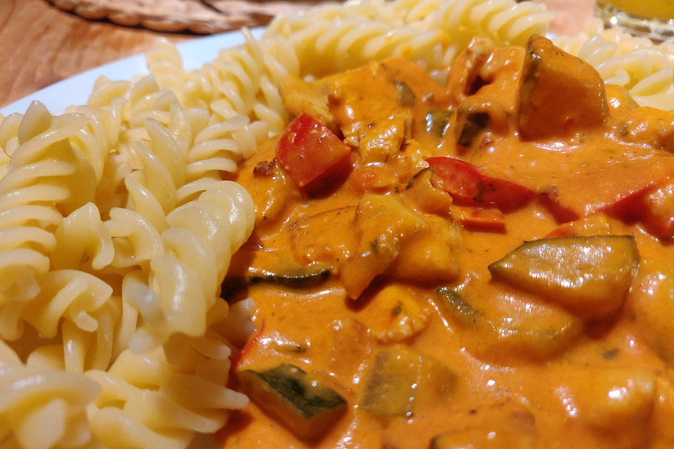 Pasta mit Hähnchenbrust und Gemüse