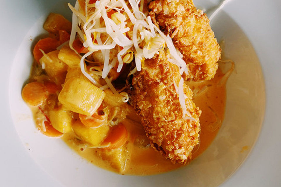 Mango-Thaicurry und Crispy Chicken