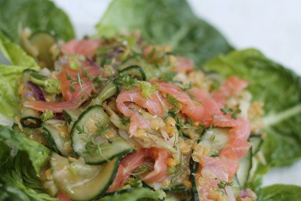 Linsen-Lachs-Salat mit Fenchel und Gurke