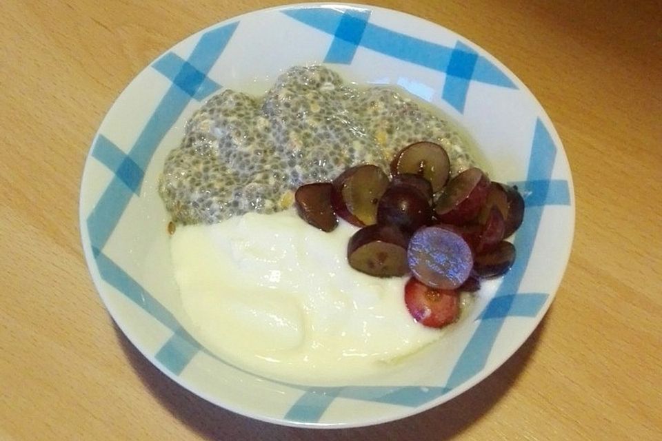 Frühstücks-Chia Overnight Oats mit Joghurt und Früchten