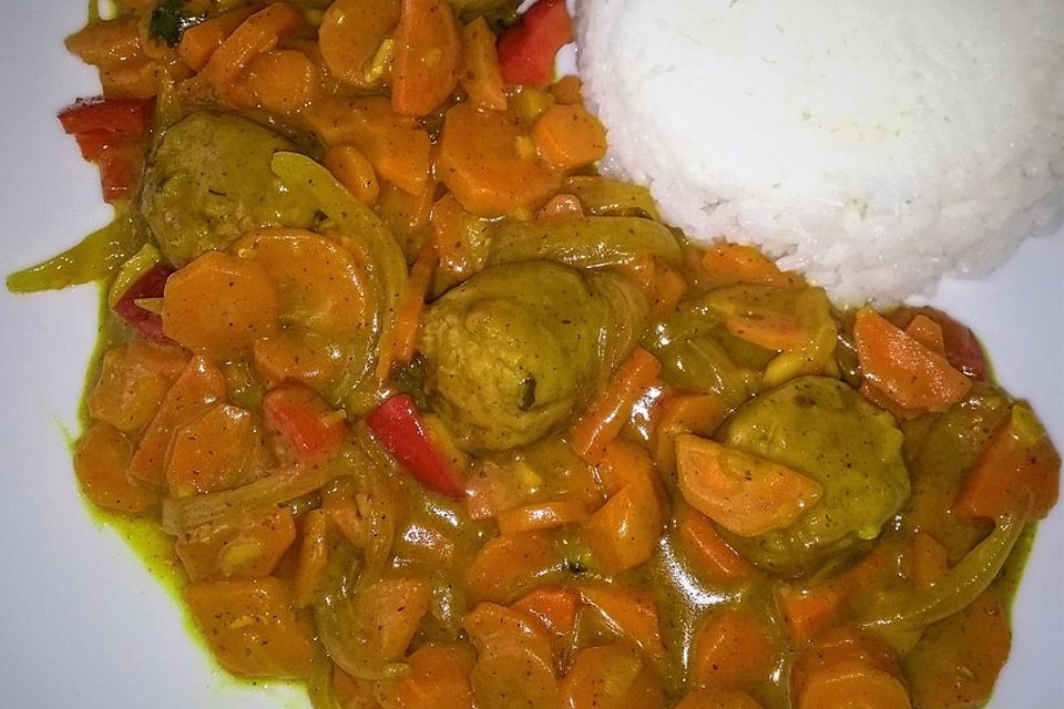 Möhren-Curry mit grober Bratwurst