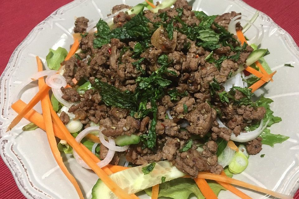 Thai Larb Salad - lauwarmer Thailändischer Hackfleischsalat