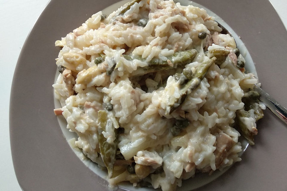 Spargel-Thunfisch-Risotto mit Kapern