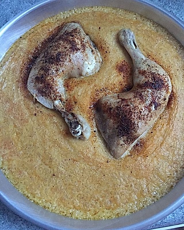 Qervish me pule - Maisbrei mit Huhn aus dem Ofen
