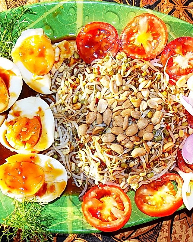 Telur Balado dengan Tauge - Soft gekochte Eier mit Sambal und Mungbohnensprossen