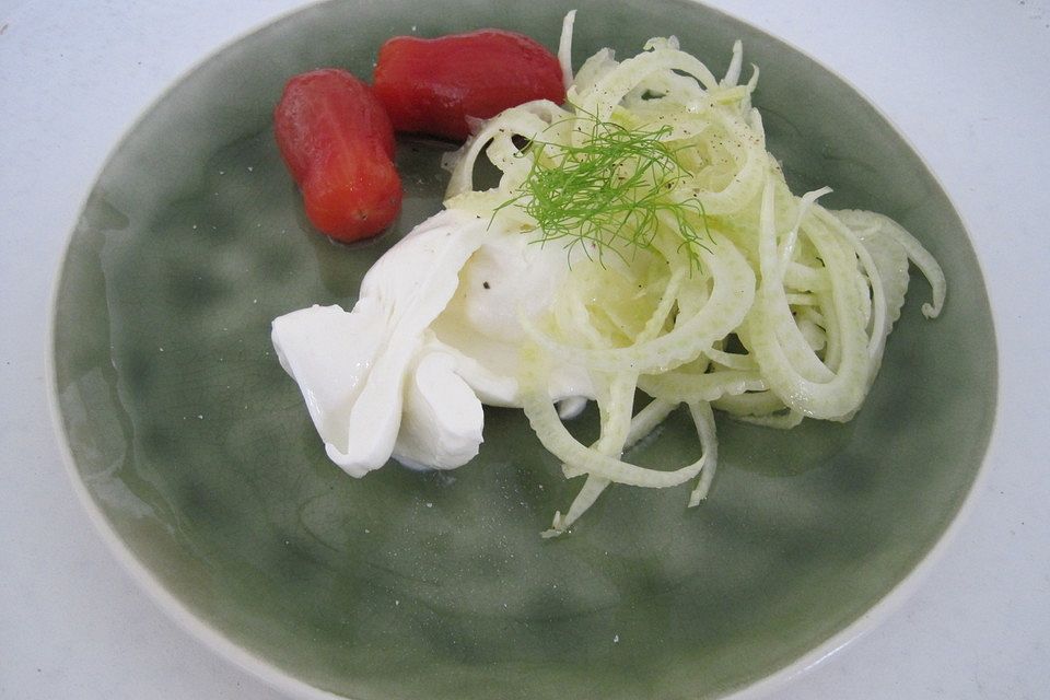 Burrata mit mariniertem Fenchel und Tomaten im Gewürzsud