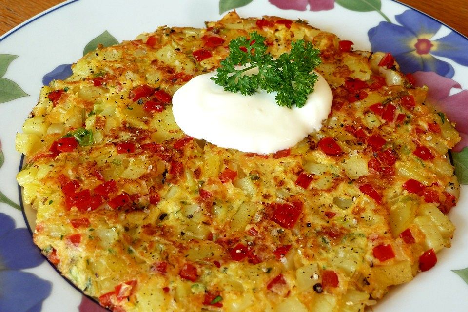 Paprika-Kartoffel-Omelette mit Parmesan-Eierguss