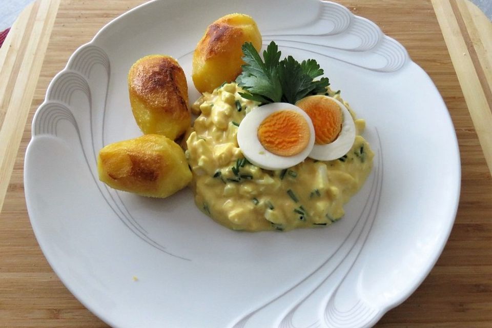 Eiercreme mit Backkartoffeln