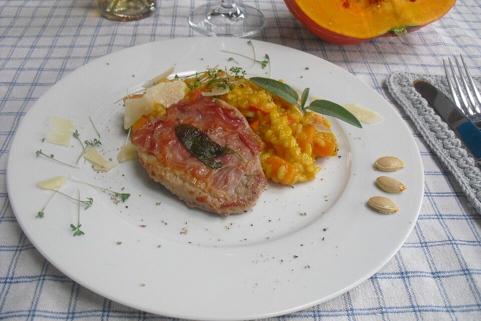 Kürbisrisotto mit Saltimbocca