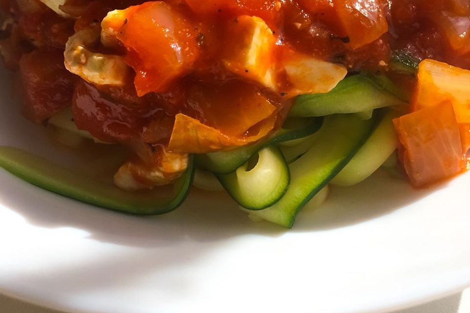 Zucchininudeln mit Käse-Tomatensauce