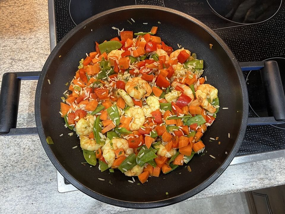 Garnelen-Gemüse-Reis-Pfanne| Chefkoch