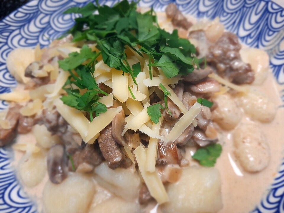 Gnocchi mit Rindfleisch und Pilzen in Weißwein-Sahnesauce von APMG ...