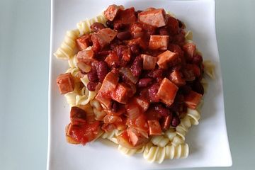 Chili - Spaghetti mit Fleischkäse