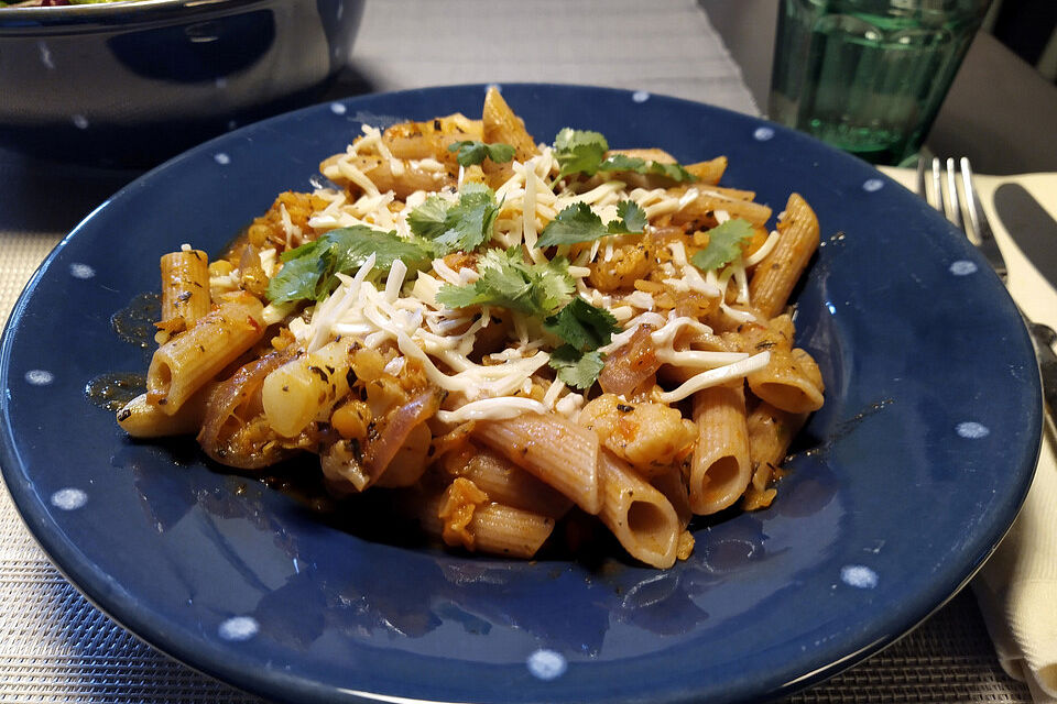 One-Pot-Pasta mit Blumenkohl und Linsen