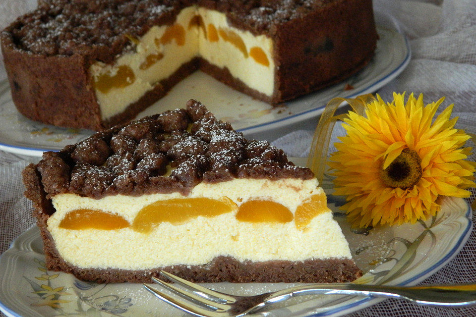 Aprikosen-Schoko-Käsekuchen mit Streuseln