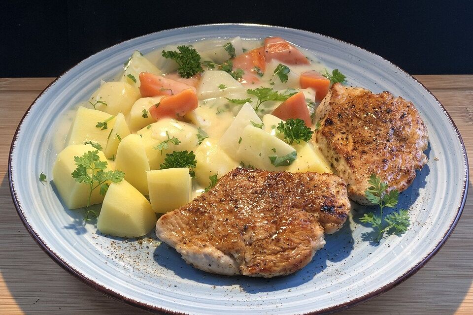 Zarte Putensteaks mit Frühlingsgemüse