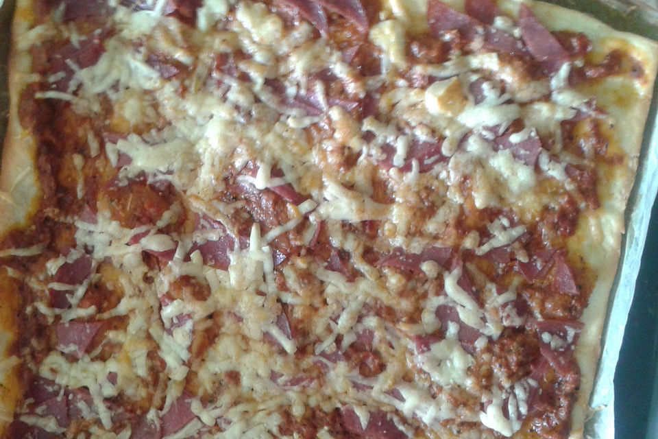 Pizza Salami mit Zwiebeln und Paprika