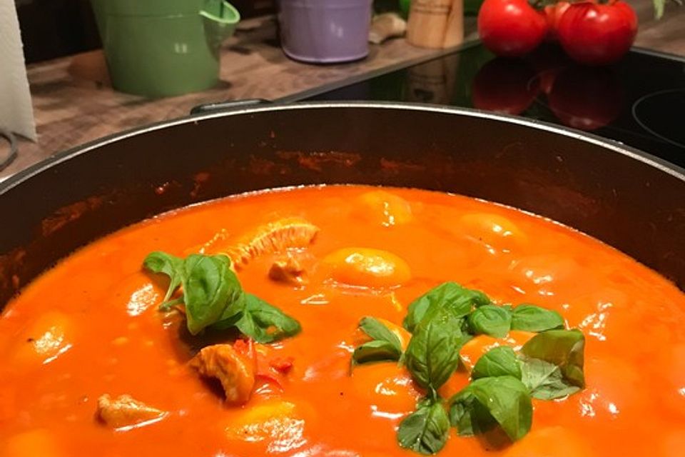 Gnocchi-Tomaten-Chili-Pfanne mit Putengeschnetzeltem