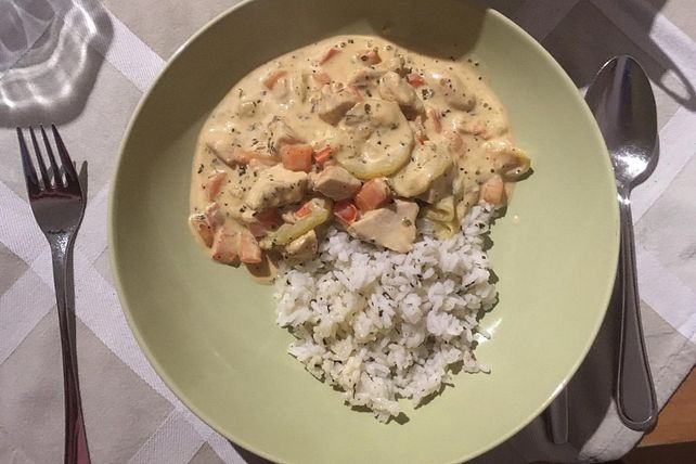 Köstliche Hähnchen-Gemüse-Pfanne mit Reis von ToniMaria| Chefkoch