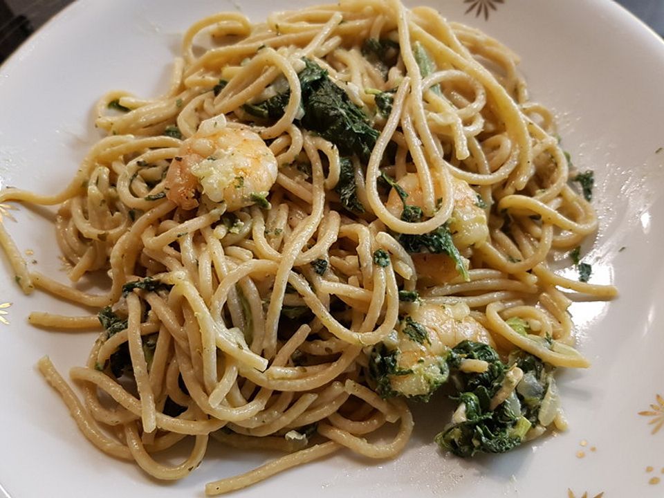 Spaghetti mit Feta, Spinat und Garnelen von Twiggys| Chefkoch