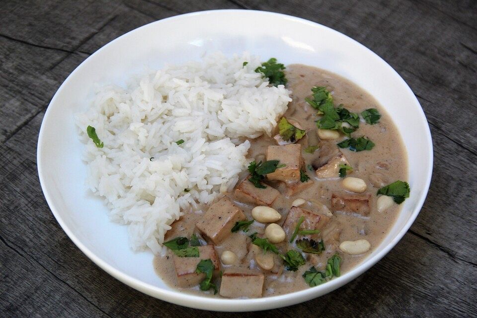 Tofu mit cremiger Erdnuss-Kokos-Sauce