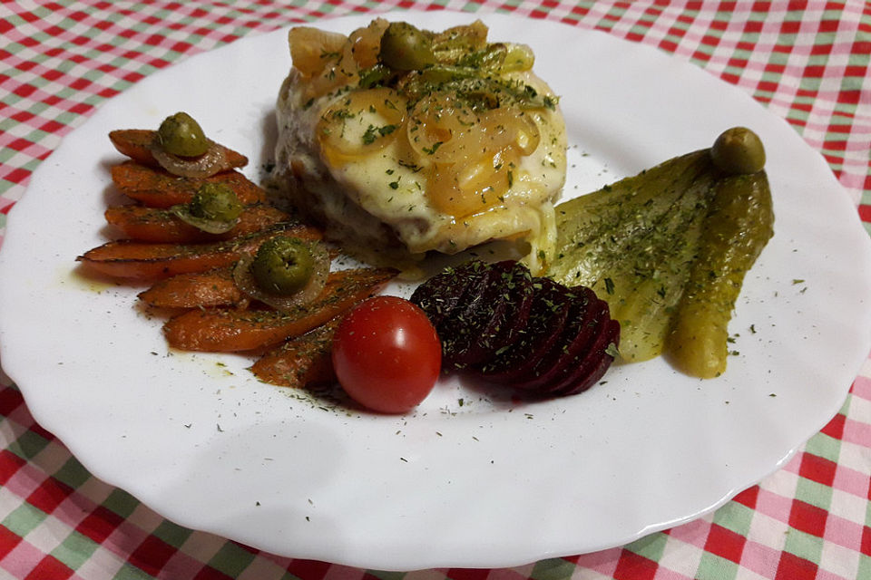 Hähnchenbrust auf Toastie mit Käse überbacken