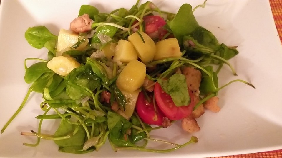 Postelein-Salat-auf-Kartoffel-Vinaigrette