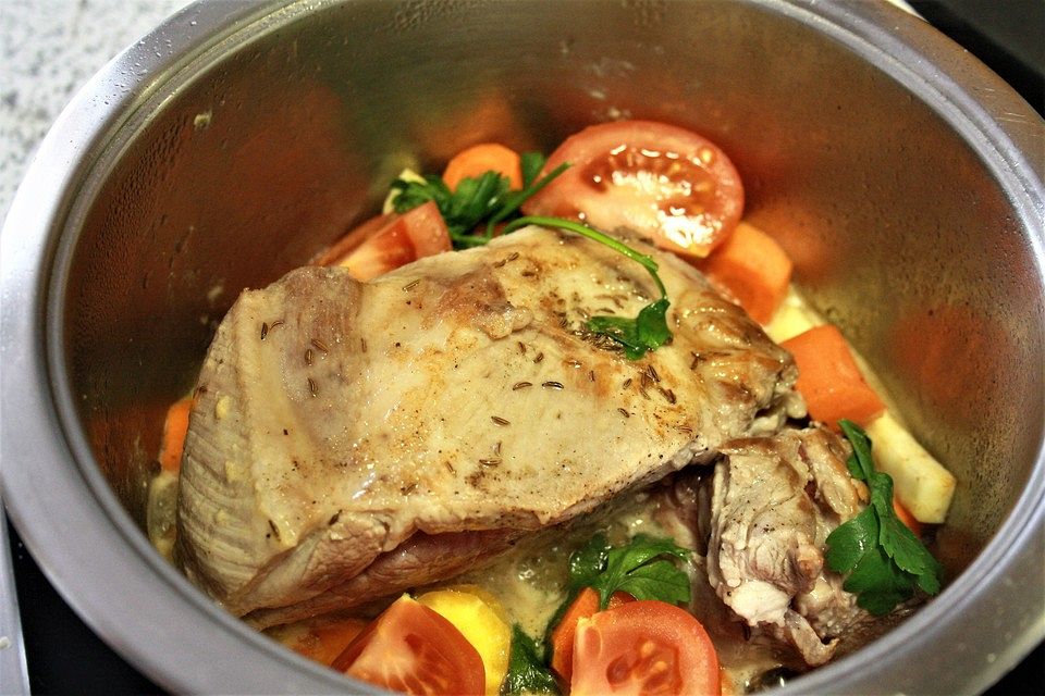 Schopfbraten in Senf-Honig-Marinade