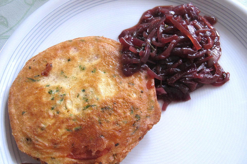 Bierschinken im Kräuterbackteig mit Zwiebelsauce