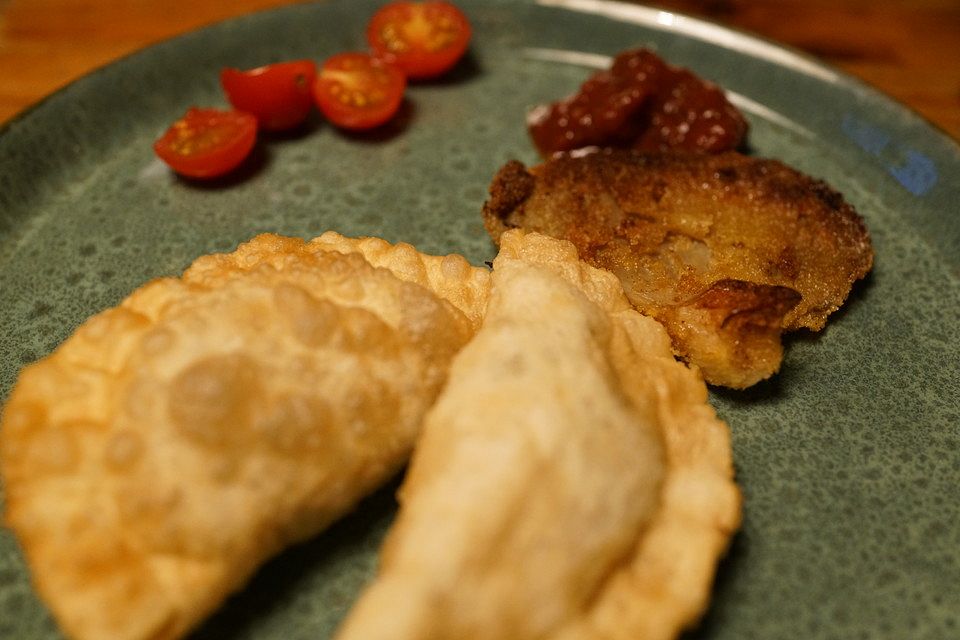 Frittierte Maultaschen mit Austernpilzschnitzeln