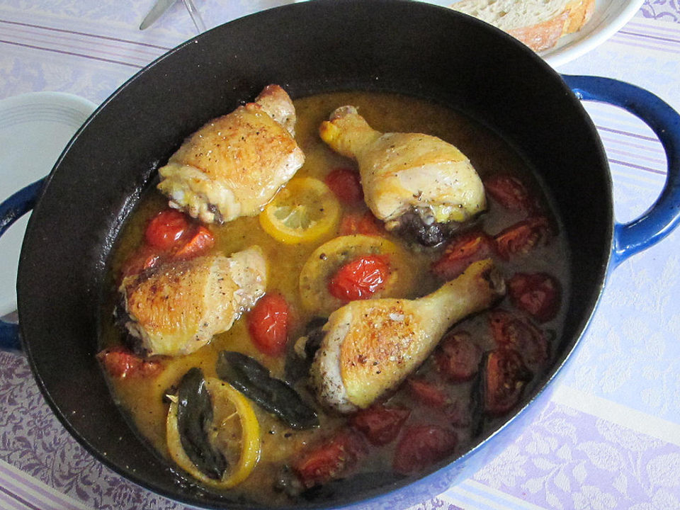 Hähnchenkeulen mit Zitronen, Salbei und Tomaten von Monika| Chefkoch