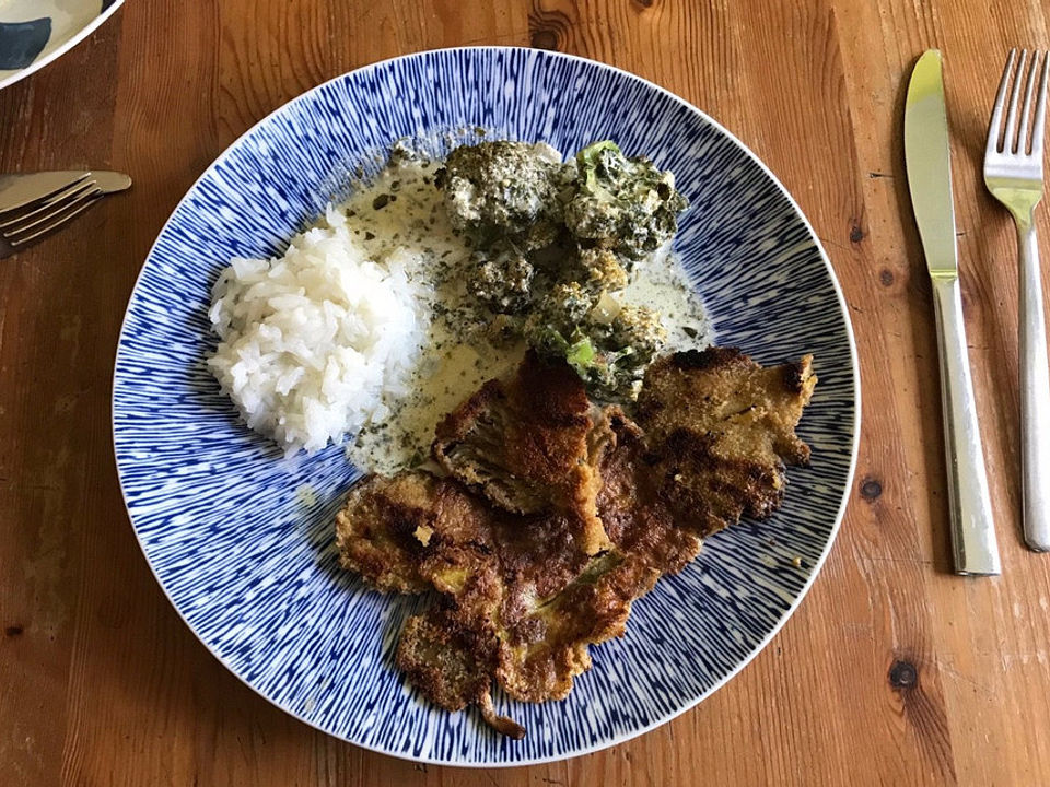 Austernpilz-Schnitzel mit Brokkoli-Sahnesoße und Jasminreis von ...