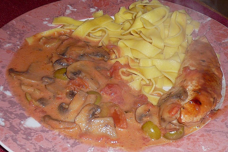 Putenschnitzel mit Olivensauce