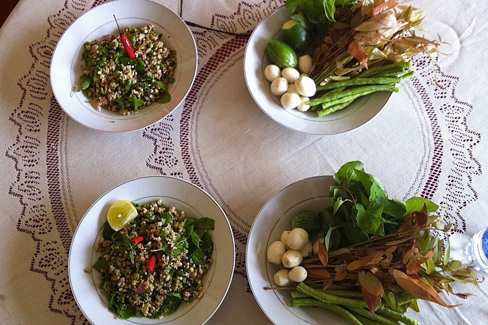 Laotischer Hackfleischsalat mit Klebreis - Laap