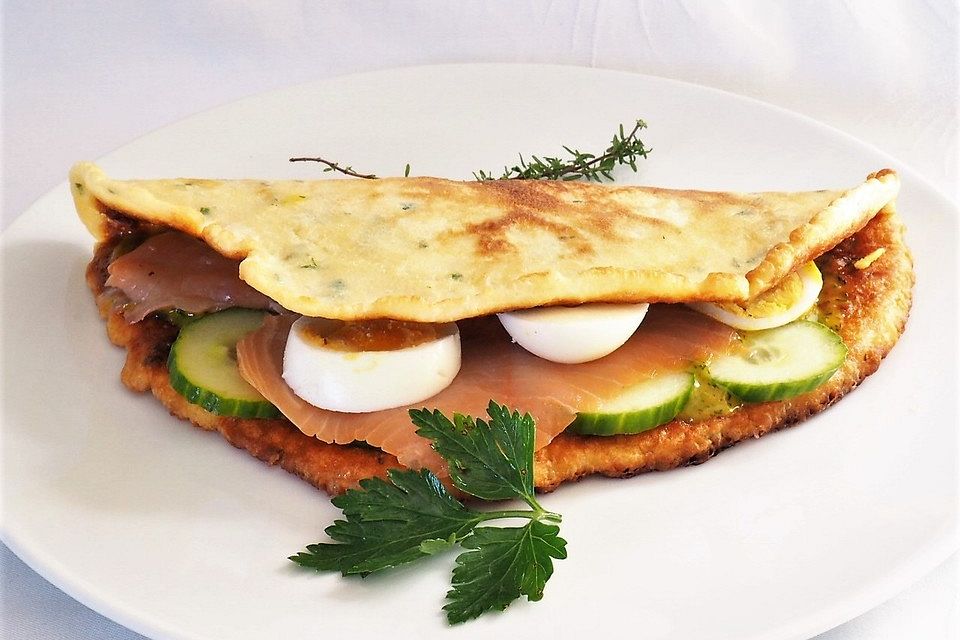 Kräuter-Pfannkuchen mit Lachs und Ei