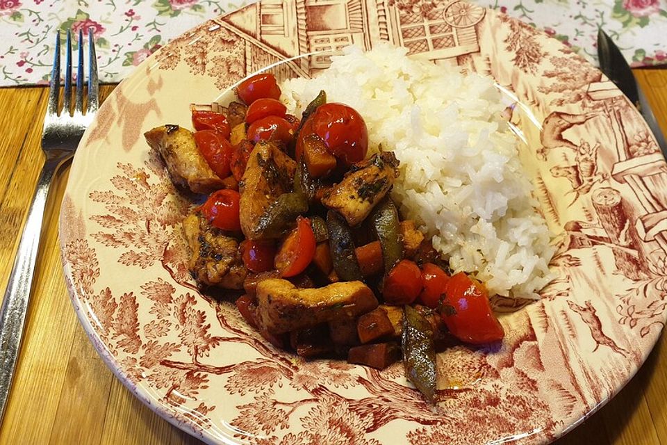 Hähnchen-Gemüsepfanne mit Balsamico